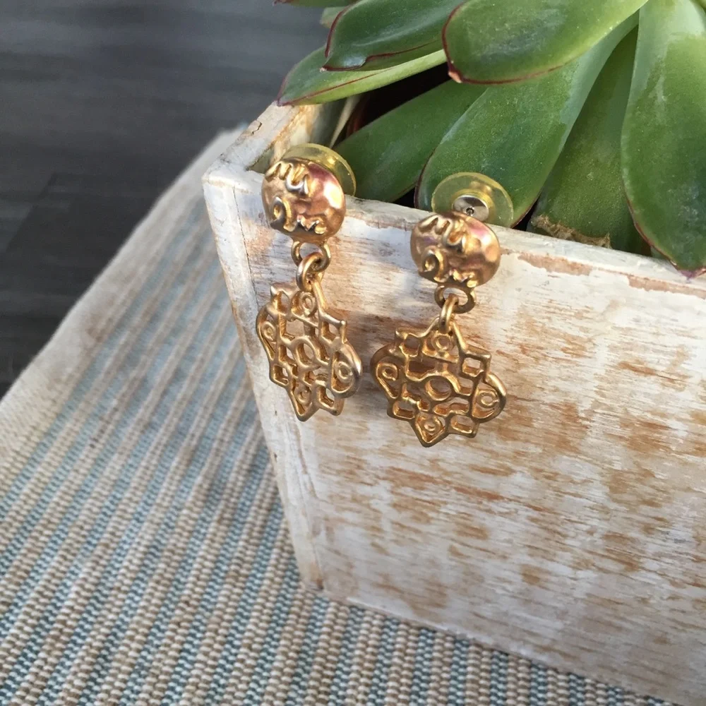 VINTAGE 90’s Statement Earrings Brushed Gold Dangle Pierced